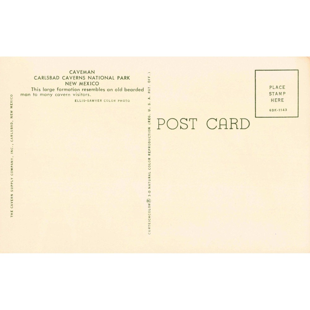 Vintage Carlsbad Caverns NM Postcard Caveman Formation Curteichcolor 6DK-1143 - Picture 2 of 2